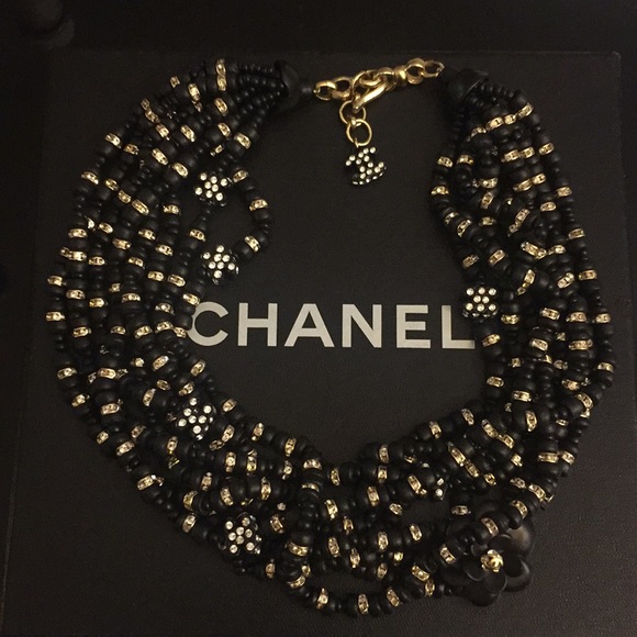 CHANEL Jewelry - Chanel multi strand black & gold Camellia necklace